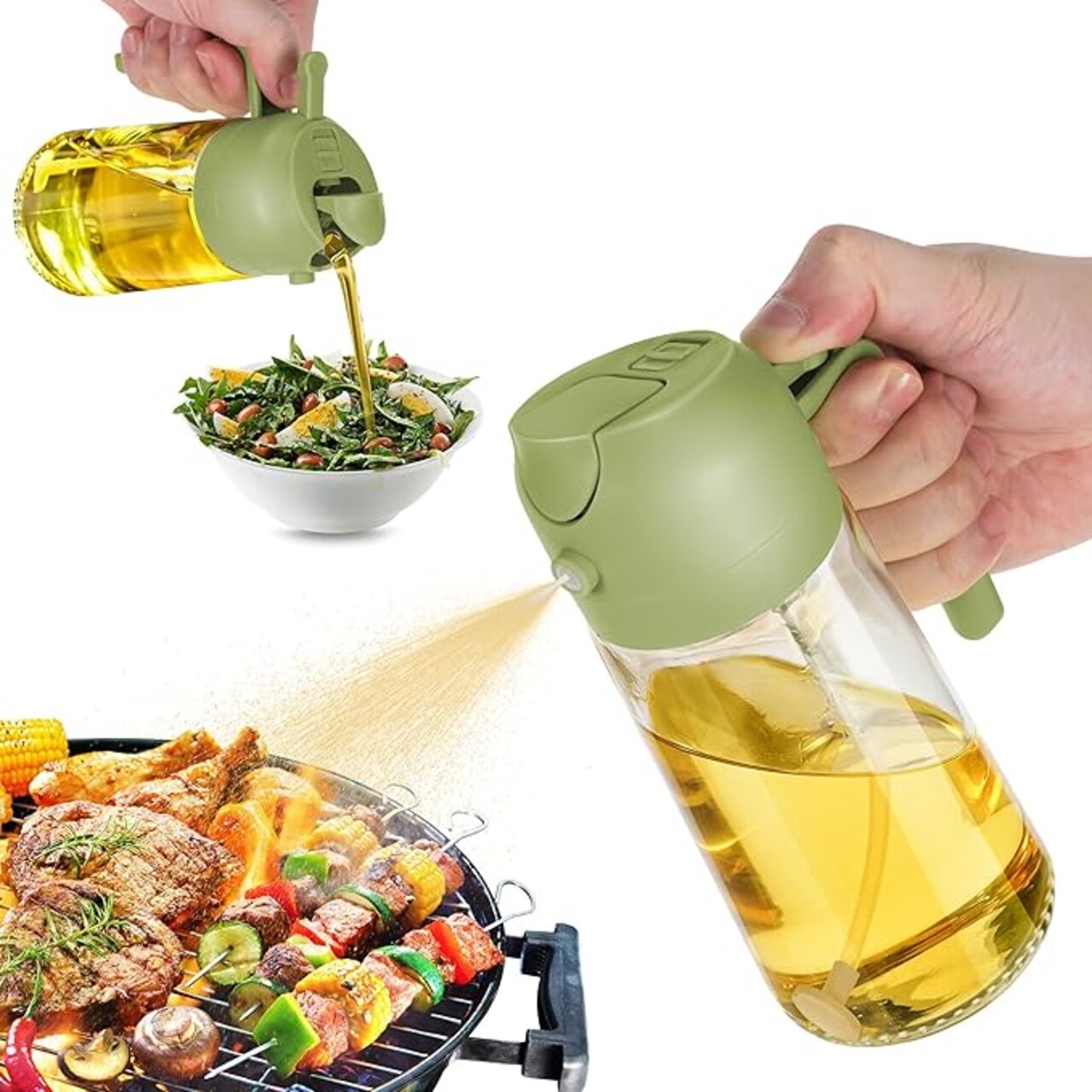2 in 1 oil dispenser and oil sprayer for Cooking Bottle for Kitchen Air Fryer, Salad Olive Oil Sprayer